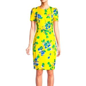 CALVIN KLEIN Yellow Floral Print Puff Sleeve Dress